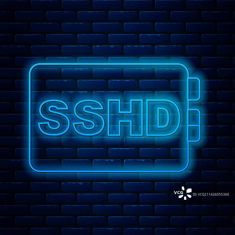砖墙上的发光霓虹SSHD卡图标图片素材