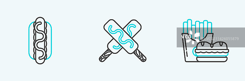 纸盒包装汉堡薯条线性图标图片素材