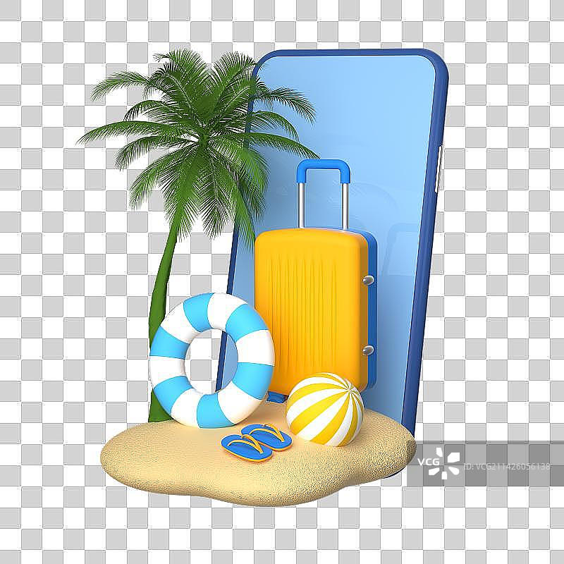 3D渲染的卡通手机和旅行场景图片素材