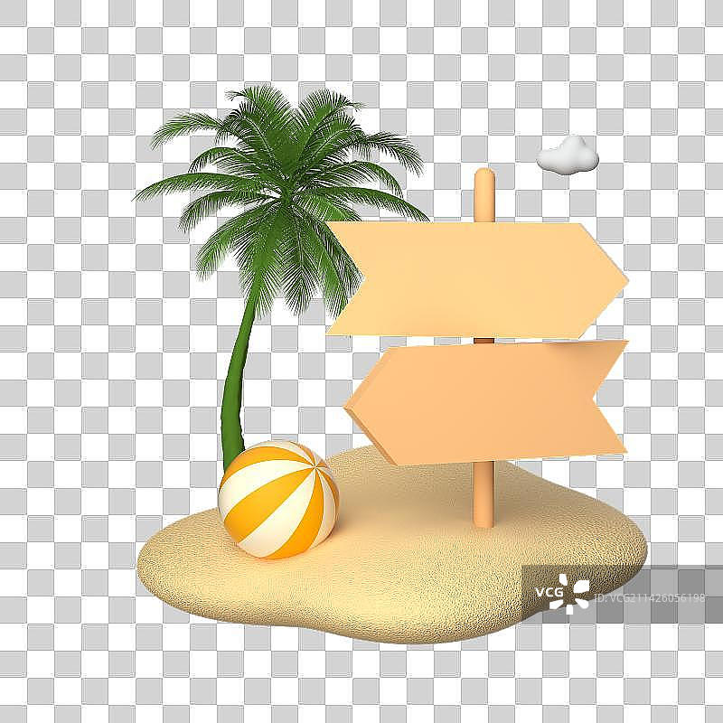 3D渲染的沙滩棕榈树场景图片素材