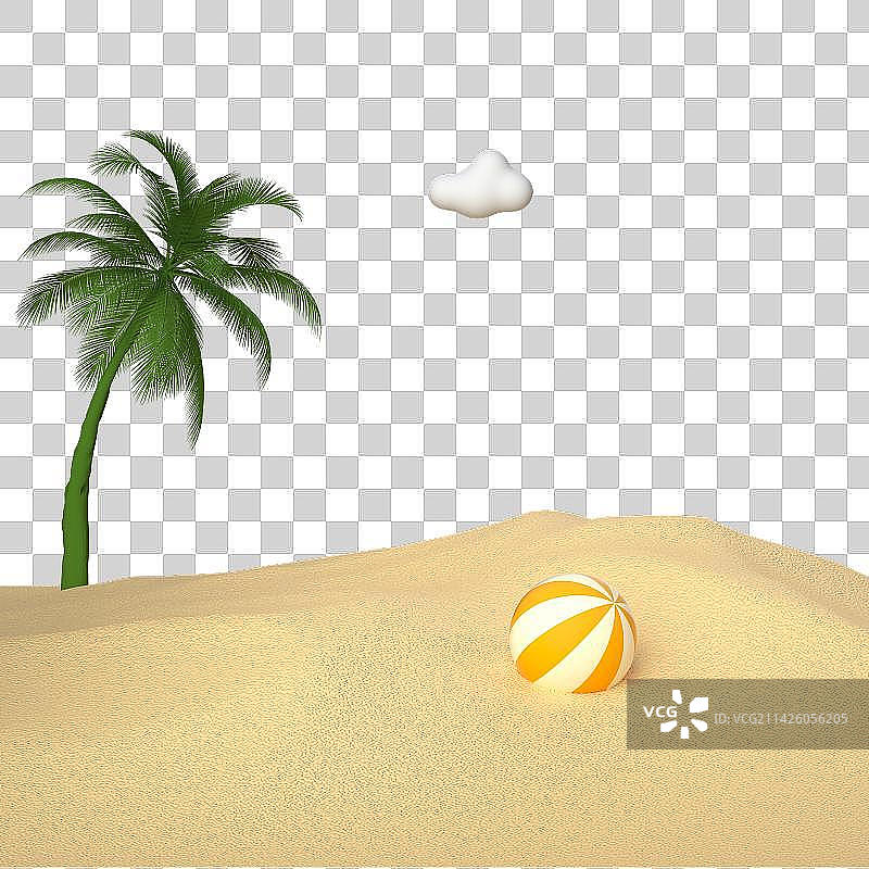 3D渲染的沙滩棕榈树场景图片素材