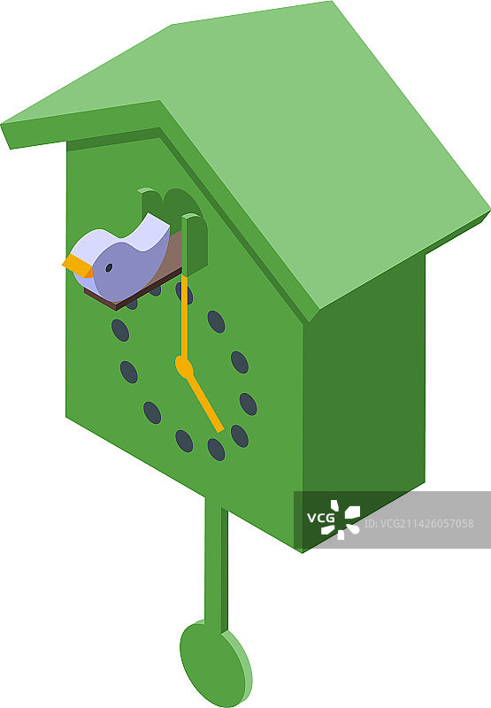 绿色布谷鸟钟图标2.5D摆锤图片素材