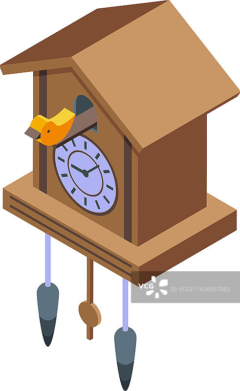 2.5D木墙摆锤布谷鸟图标图片素材