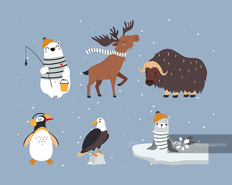 可爱的北极动物套装图片素材