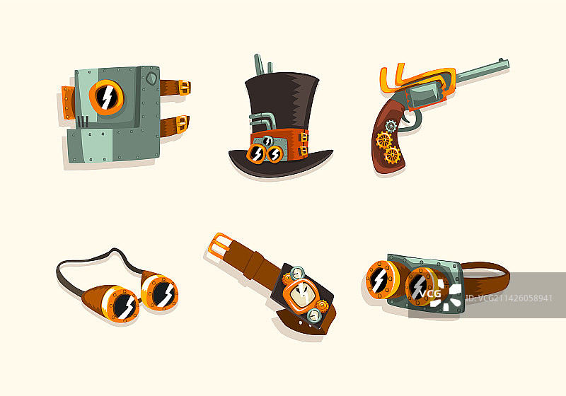蒸汽朋克虚构物品和机械图片素材