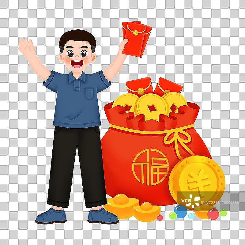 发红包的人，福袋，金币图片素材