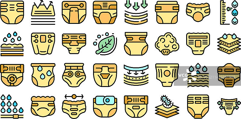 成人纸尿裤图标集彩色扁平风格图片素材