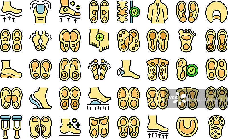矫正鞋垫彩色扁平图标集图片素材