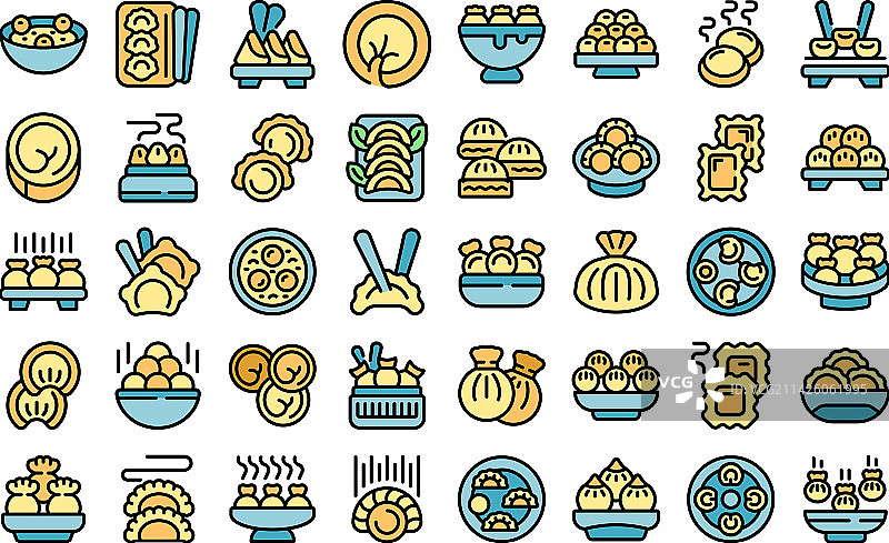 彩色扁平饺子图标集图片素材