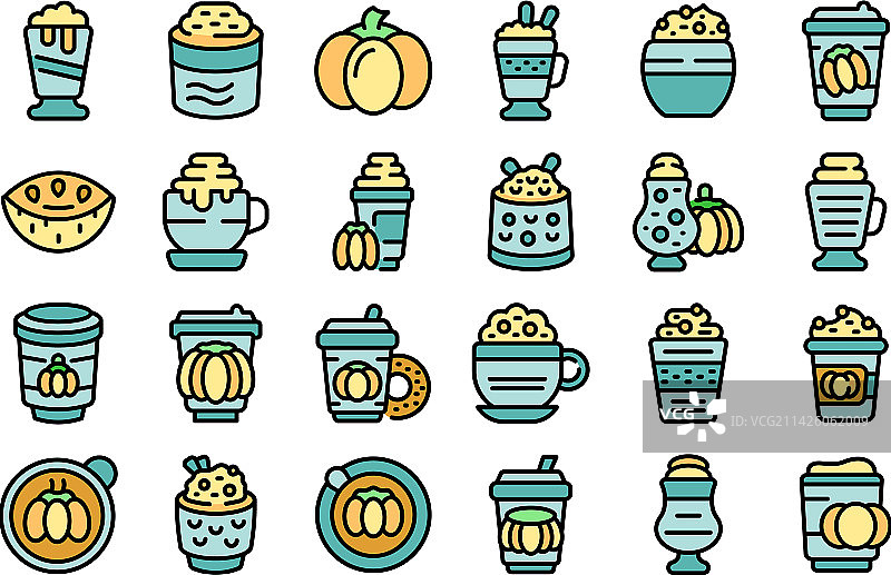 南瓜香料拿铁图标彩色扁平设计图片素材