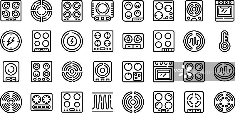 电磁炉图标集烹饪轮廓图片素材