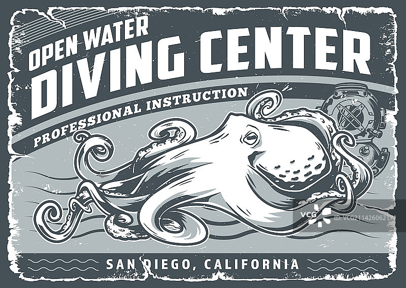 潜水中心复古海报单色图片素材