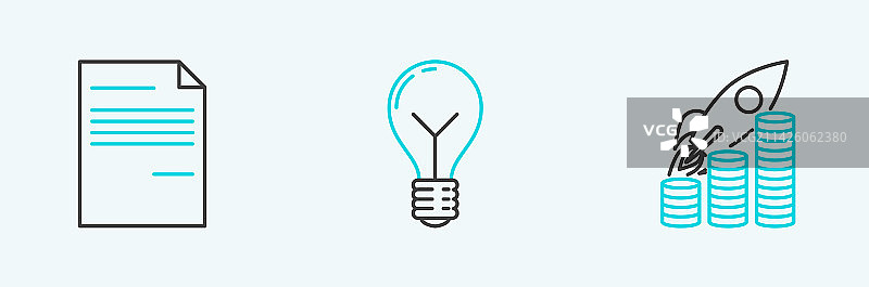 硬币增长图上的火箭发射线条组合图片素材