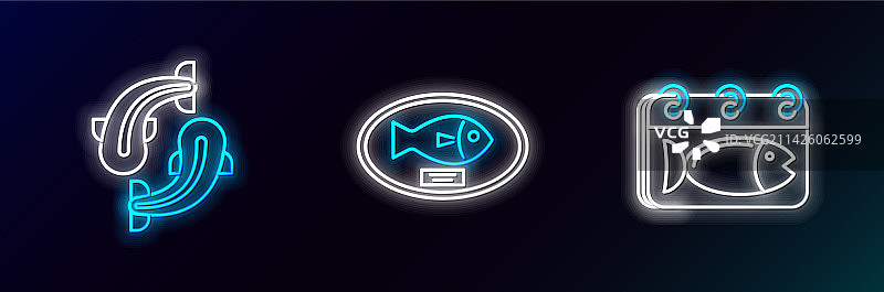 线条日历与鱼和奖杯图片素材