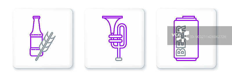 啤酒罐、啤酒瓶和乐器线条集图片素材