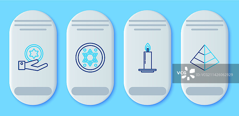 犹太硬币燃烧的蜡烛烛台线性组合图片素材