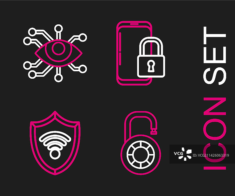 保险箱、密码锁、盾牌线条图标图片素材