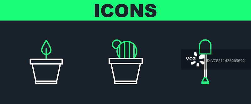 铁铲、盆栽与仙人掌组合设计图片素材