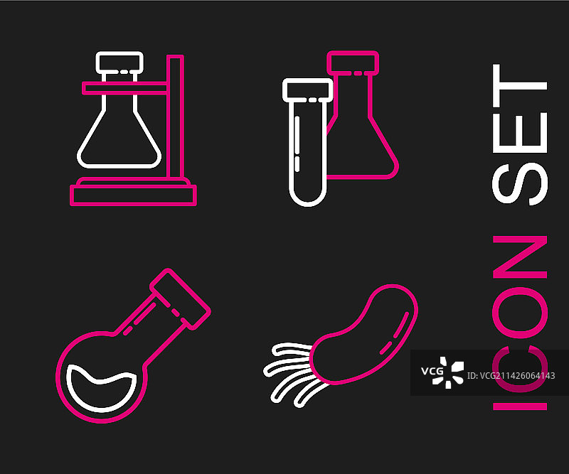 细菌试管和烧瓶化学线条组合图片素材