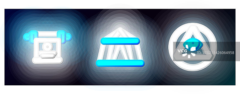 泥瓦匠、魔法卷轴和马戏团帐篷图标线条组合图片素材