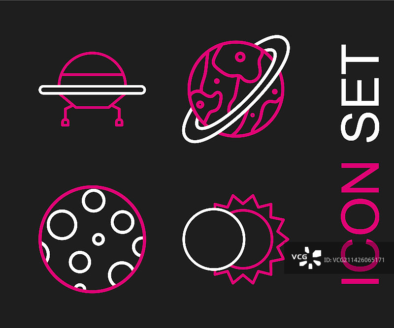 日食月亮太空舱线条组合图片素材