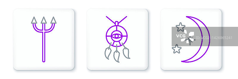 线条集：月亮、星星、海王星三叉戟和梦境图片素材