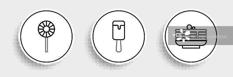 一套线条：叠放的薄煎饼、棒棒糖和冰淇淋图片素材