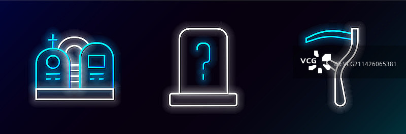 带墓碑的坟墓镰刀线条图标组合图片素材