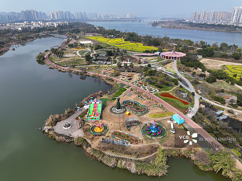 四川省遂宁市船山区圣莲岛景区航拍图片素材