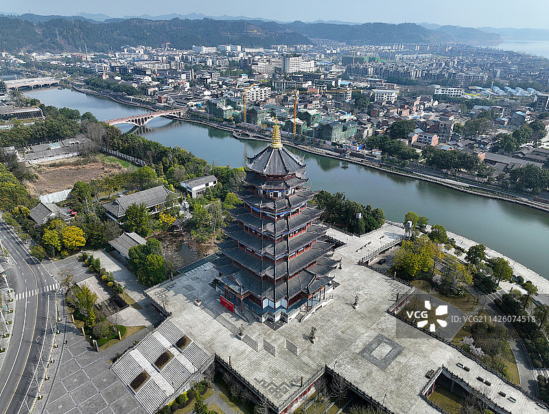 四川省遂宁市体育中心临仙阁景区航拍图片素材