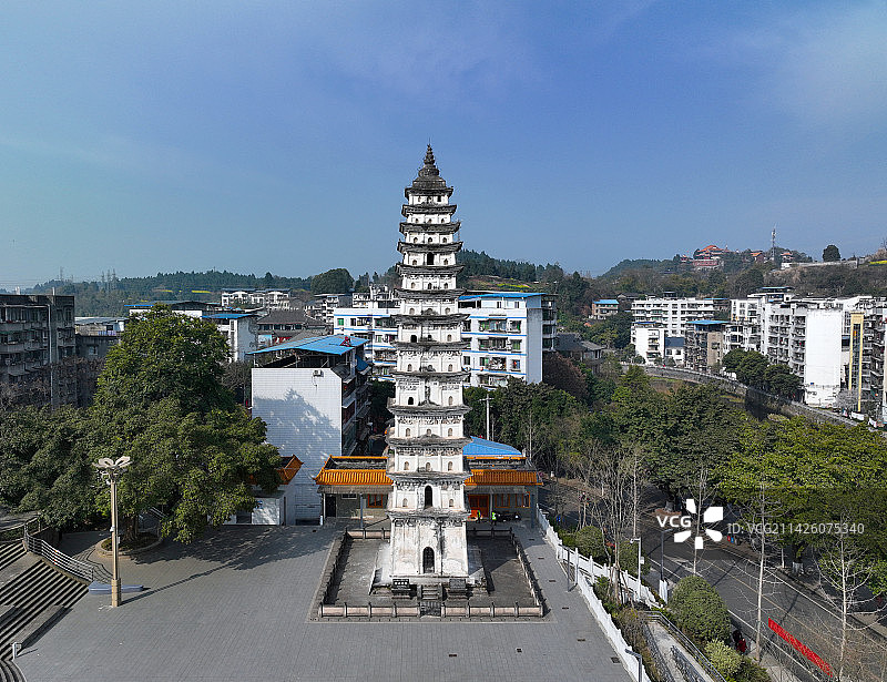 四川省遂宁市蓬溪县奎阁公园白塔公园航拍图片素材