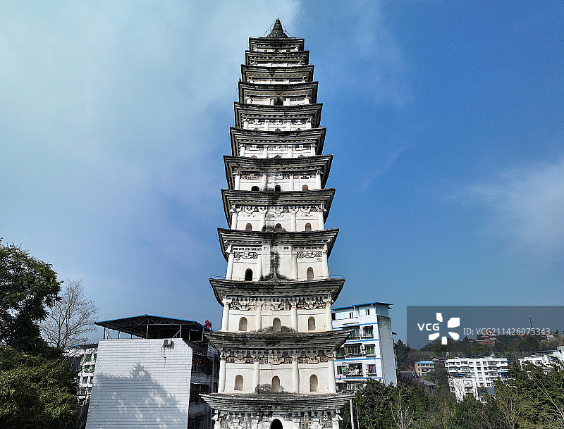 四川省遂宁市蓬溪县奎阁公园白塔公园航拍图片素材