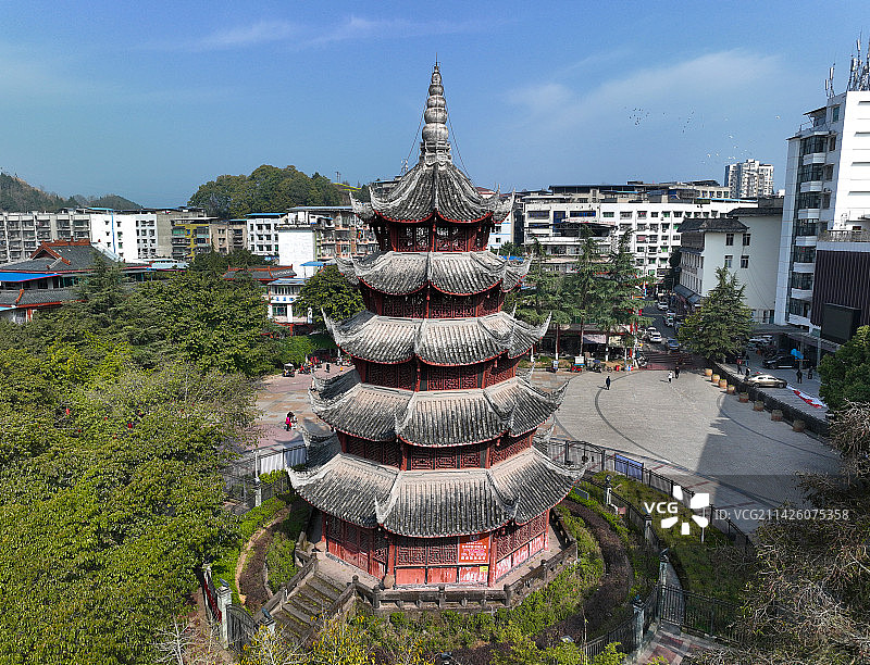 四川省遂宁市蓬溪县奎阁公园白塔公园航拍图片素材