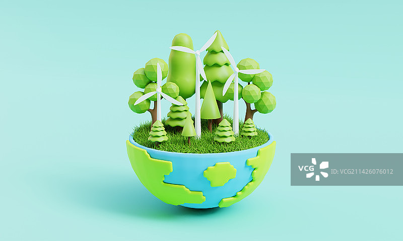 3D立体地球一小时环保插画图片素材