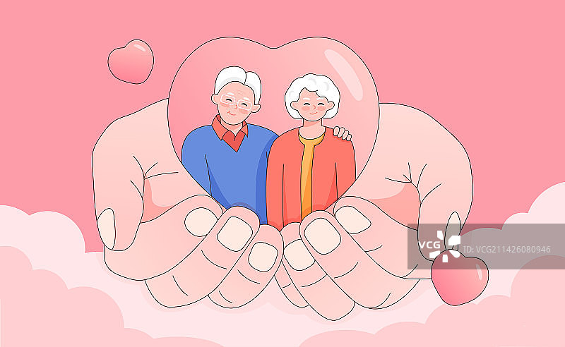 捧在手心里的一对老人家图片素材