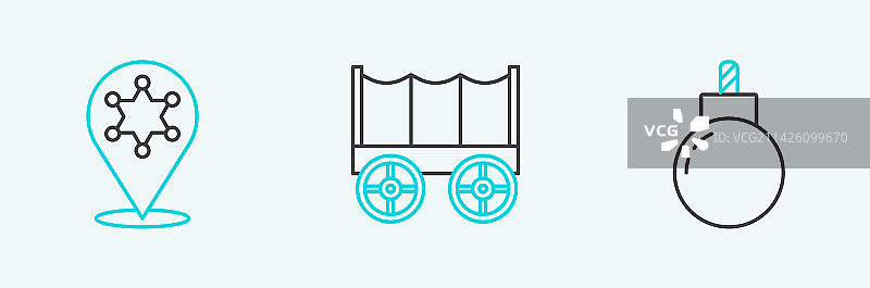 即将爆炸的炸弹六角星警长线性图标图片素材