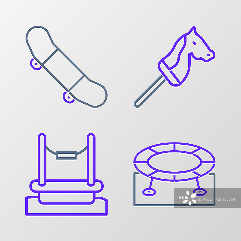 蹦床、玩具马与绳索图片素材