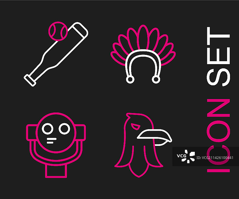 线条老鹰、游客与望远镜图案图片素材