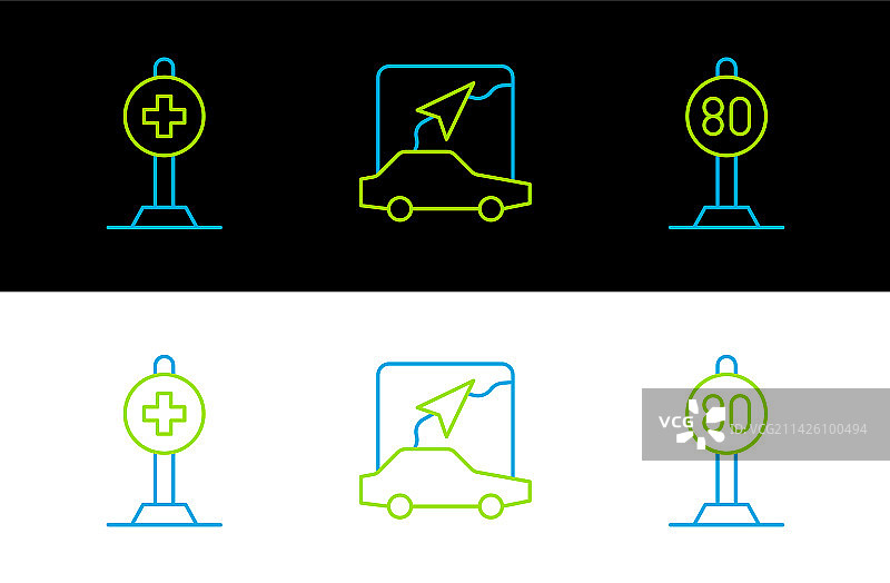 限速交通位置与十字路口线性组合图片素材