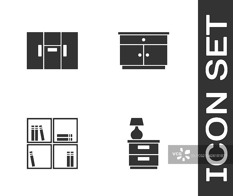 家具组合：床头柜、台灯、衣柜图片素材