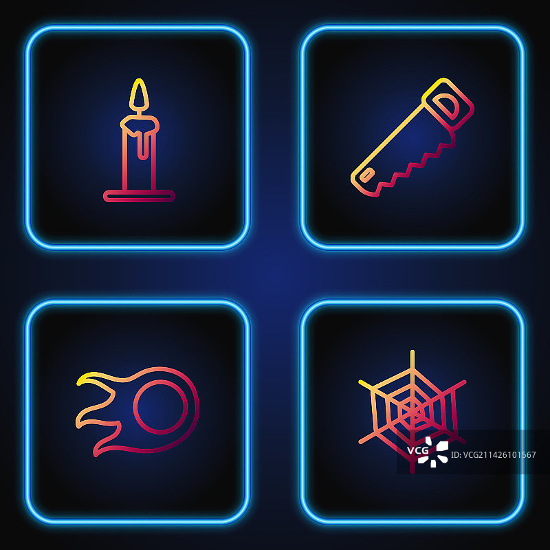 蜘蛛网、火球和燃烧的蜡烛图标图片素材