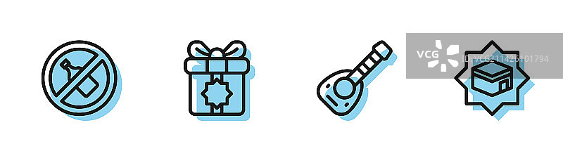 线性图标鲁特琴无酒精礼品盒克尔白图片素材