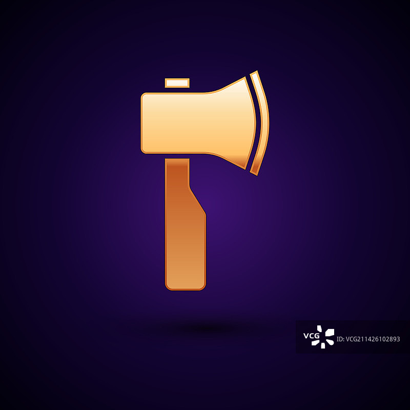 黑色背景上的金色木制斧头图标图片素材