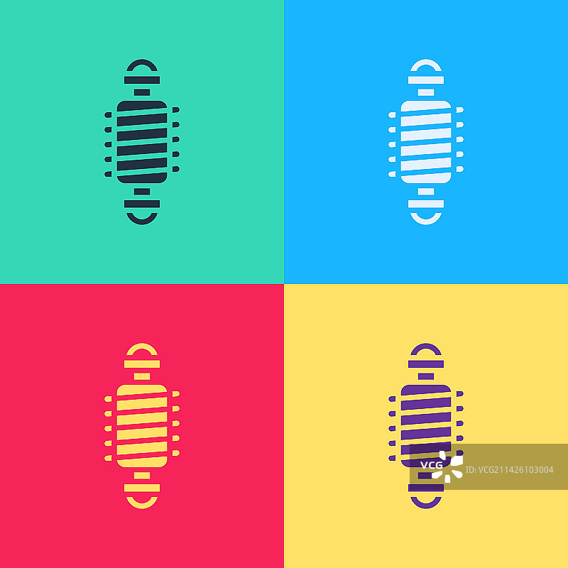 彩色背景上的波普艺术自行车悬挂图标图片素材