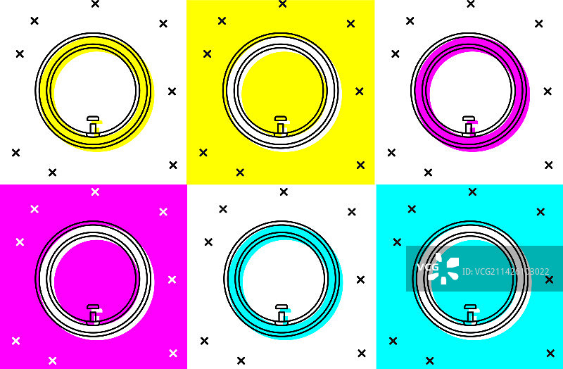 彩色背景自行车车轮图标套装图片素材