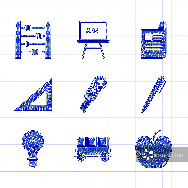 文具刀、校车、苹果和笔图片素材
