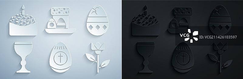 复活节彩蛋破裂酒杯郁金香套装图片素材