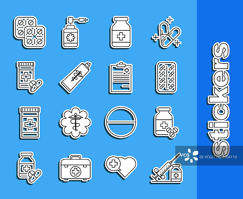 含针头和药瓶的医疗注射器线条设计图片素材