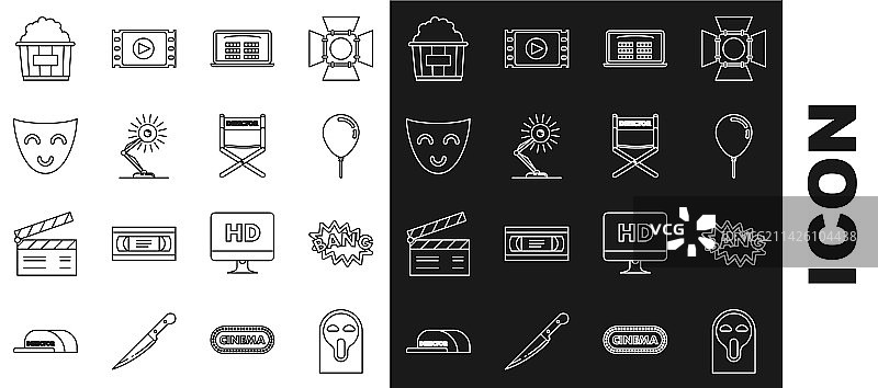 带气球的趣味恐怖幽灵面具线条画图片素材