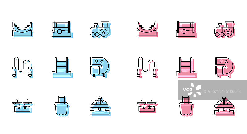 跷跷板、沙桶和秋千船图片素材